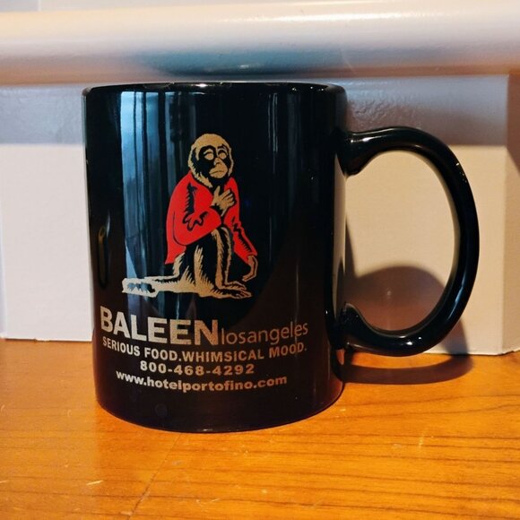 Baleen Los Angeles Black Ceramic Monkey Mug Hotel Protofino - Picture 1 of 6